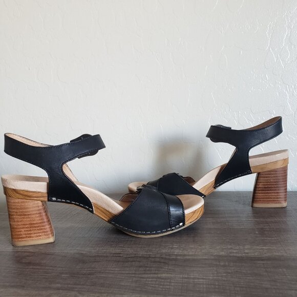 Dansko Anna Burnished Calf Leather Ankle Strap Sandals Block Heel Black Sz 8.5-9 - Picture 7 of 12